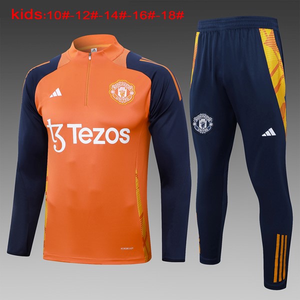 Bambino Felpa Allenamento Manchester United 2024-2025 Arancione Blu 3